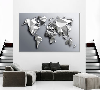 Extra Large Abstract Gray White Low Poly World Map Poster Maps Canvas Artwork Artesty   