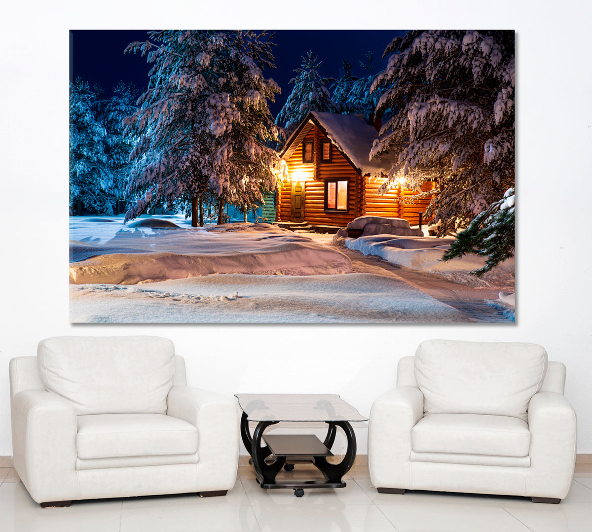 Fabulous Winter Christmas Night Rural Landscape Poster Scenery Landcape Artesty 1 panel 24" x 16" 