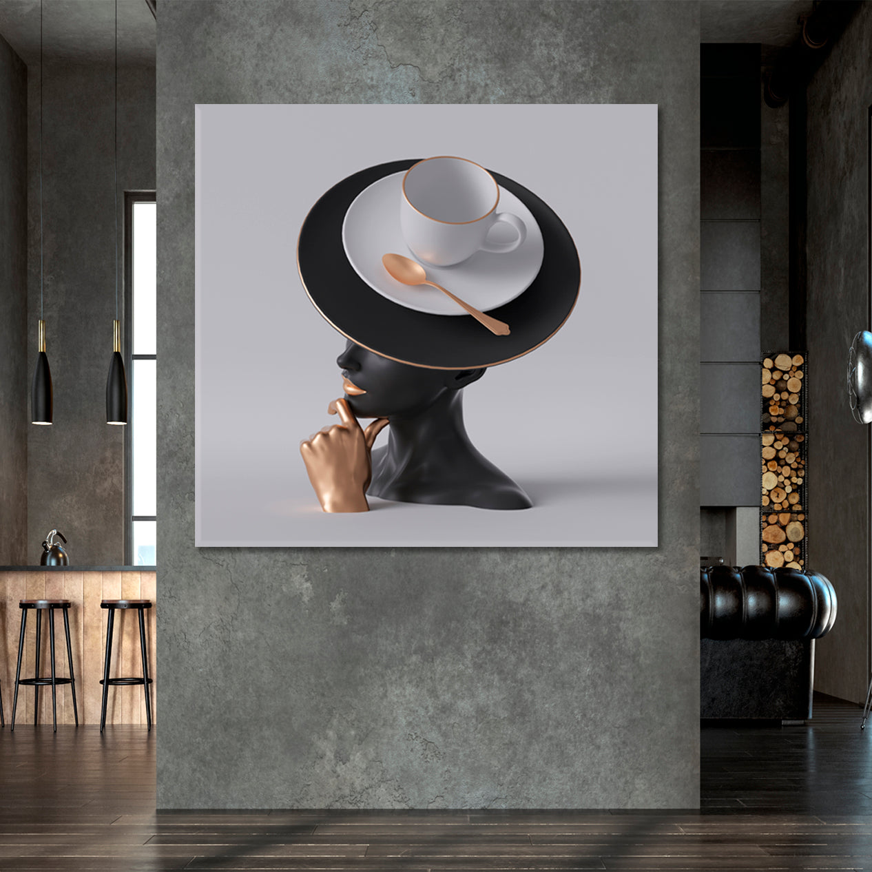 TEA PARTY Black Lady Unusual Hat Fashion Concept Poster Fashion Canvas Print Artesty   