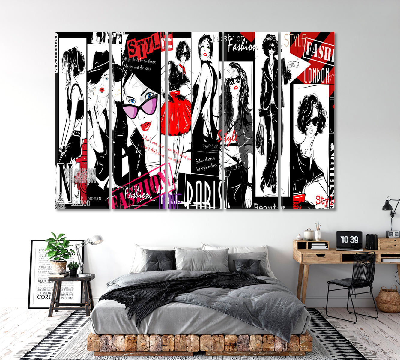 Fashion Girls Style Collage Trendy Poster Beauty Salon Artwork Prints Artesty 5 panels 36" x 24" 