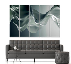 FLUTTERING SILK TRAIN Gray Luxury Elegant Fluid Splash 3d Effect Abstract Art Print Artesty 5 panels 36" x 24" 