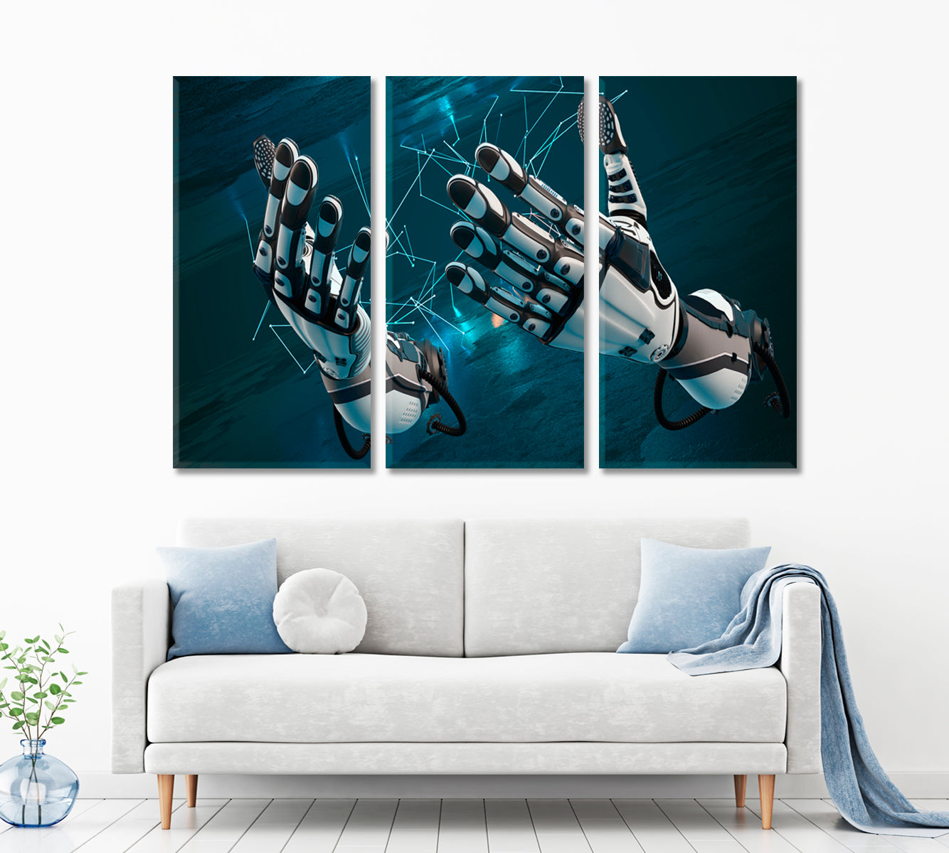 CYBER WORLD Robot Arms Futuristic Cyber Brain Technology Poster Business Concept Wall Art Artesty 3 panels 36" x 24" 