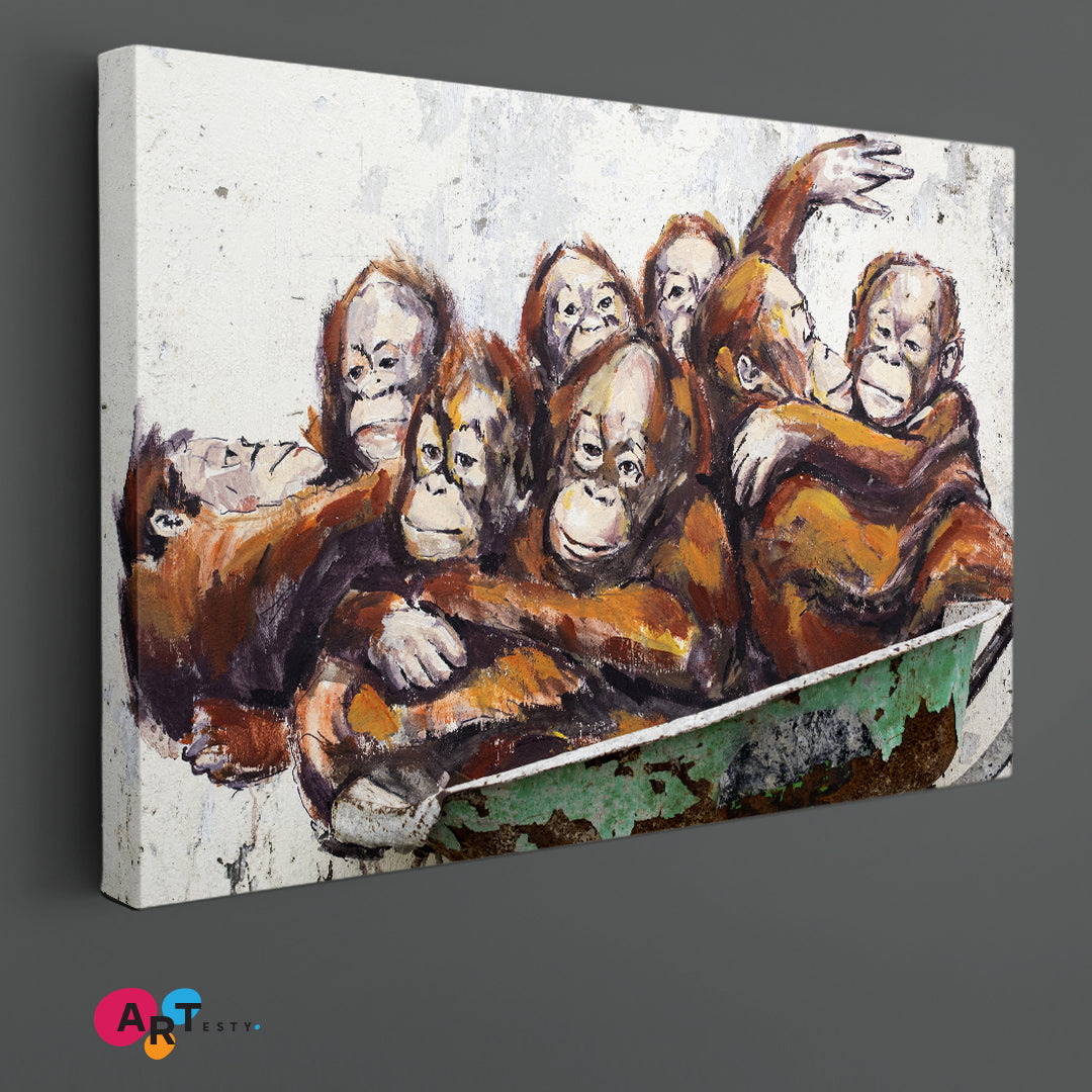 BANKSY STYLE GRAFFITI Orangutans in a Wheelbarrow Street Art Street Art Canvas Print Artesty   