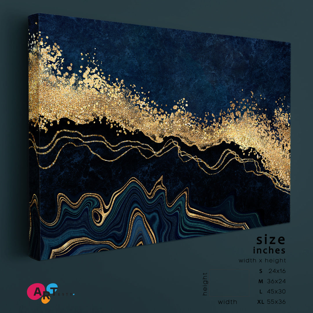 Abstract Dark Blue with Golden Effect Marble Artistic Design Giclée Print Contemporary Art Artesty   