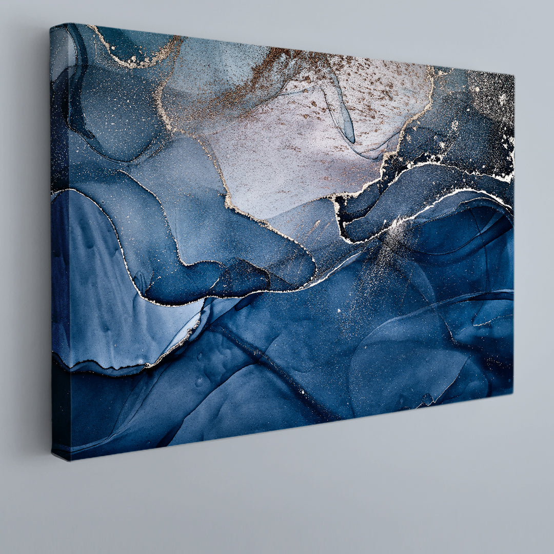 Dark Blue Alcohol Ink Clouds And Veins Modern Marble Fluid Art Fluid Art, Oriental Marbling Canvas Print Artesty 1 panel 24" x 16" 