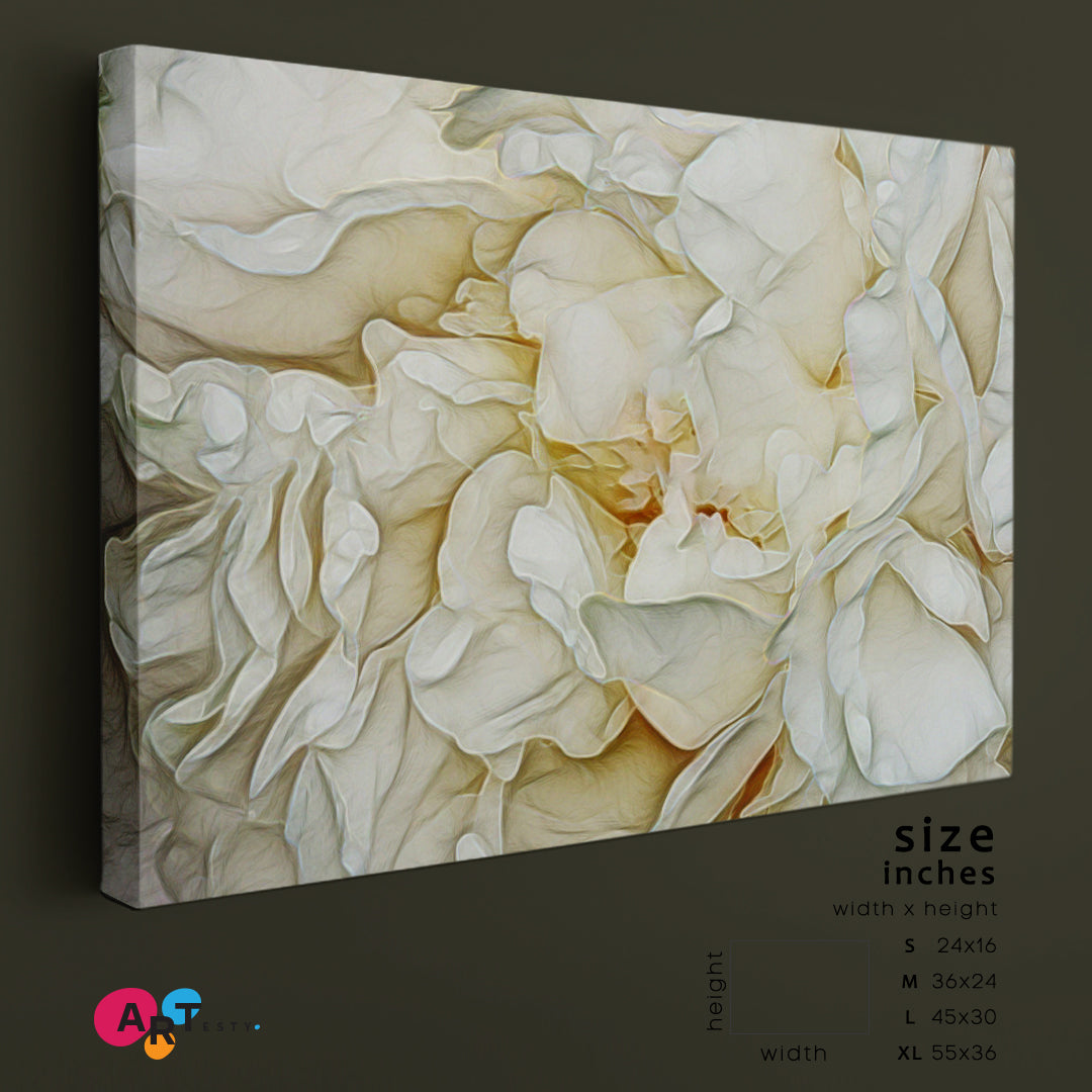 Peony Flower Petals Abstract Forms Pattern Soft White Creamy Pastel Colors Canvas Print Abstract Art Print Artesty 1 panel 24" x 16" 