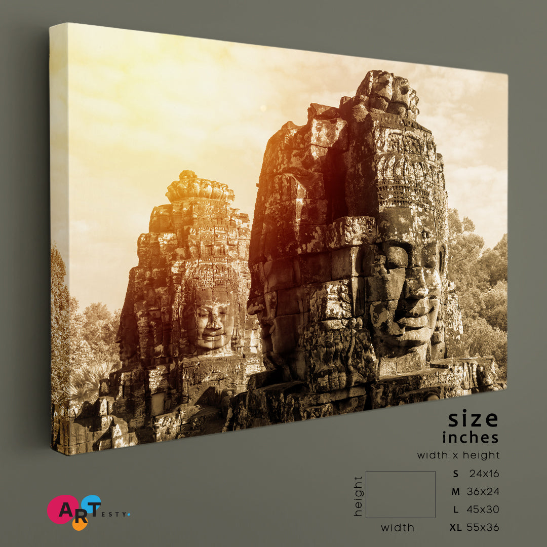 Ancient Bayon Castle Angkor Thom Cambodia Vintage Style Canvas Print Religious Modern Art Artesty 1 panel 24" x 16" 