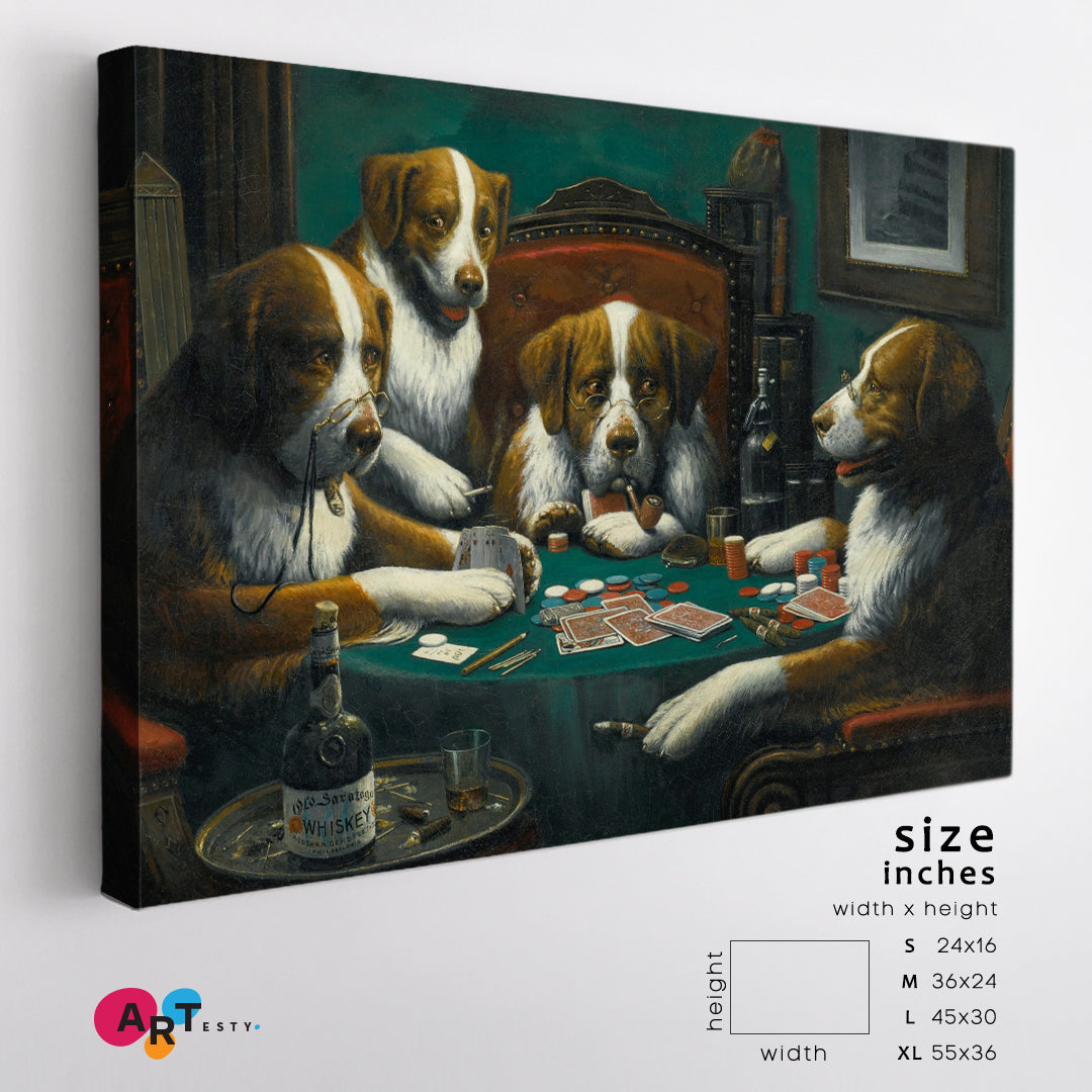 CASINO A Bold Bluff Dogs Playing Poker Canvas Print Animals Canvas Print Artesty 1 panel 24" x 16" 