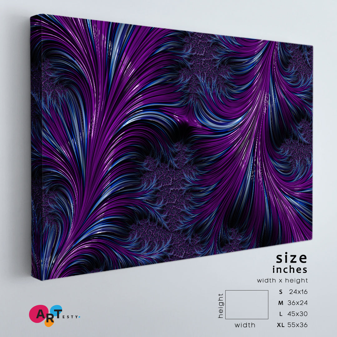 Abstract Fractal Spiral Swirls Purple and Navy Blue Feathers Canvas Print Contemporary Art Artesty 1 panel 24" x 16" 