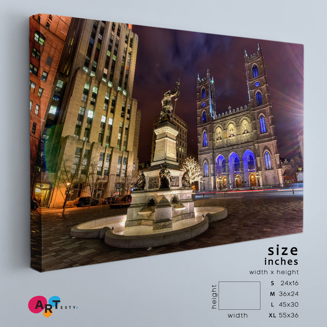 PLACE D'ARMES Montreal Notre-Dame Basilica Quebec Canada Photo Canvas Print Cities Wall Art Artesty 1 panel 24" x 16" 