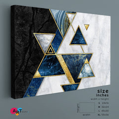 Abstract Geometric Modern Marble Mosaic Inlay Blue Gold Triangles Black White Stone Giclée Print Abstract Art Print Artesty   