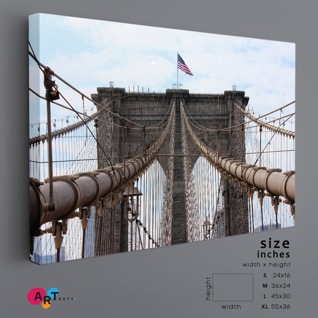 USA Brooklyn Bridge Perspective Photography Canvas Print Cities Wall Art Artesty 1 panel 24" x 16" 