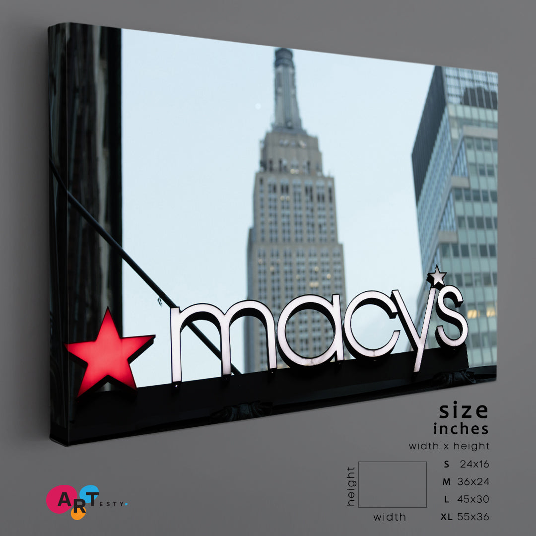 New York City USA Historic Macy's store signage Empire State Building ...
