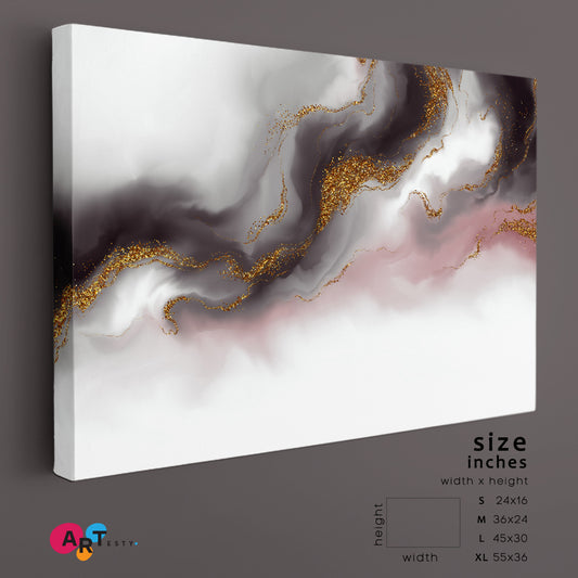 MARBLE PEARL Luxe Effect Beautiful Trendy Art Fluid Art, Oriental Marbling Canvas Print Artesty 1 panel 24" x 16" 