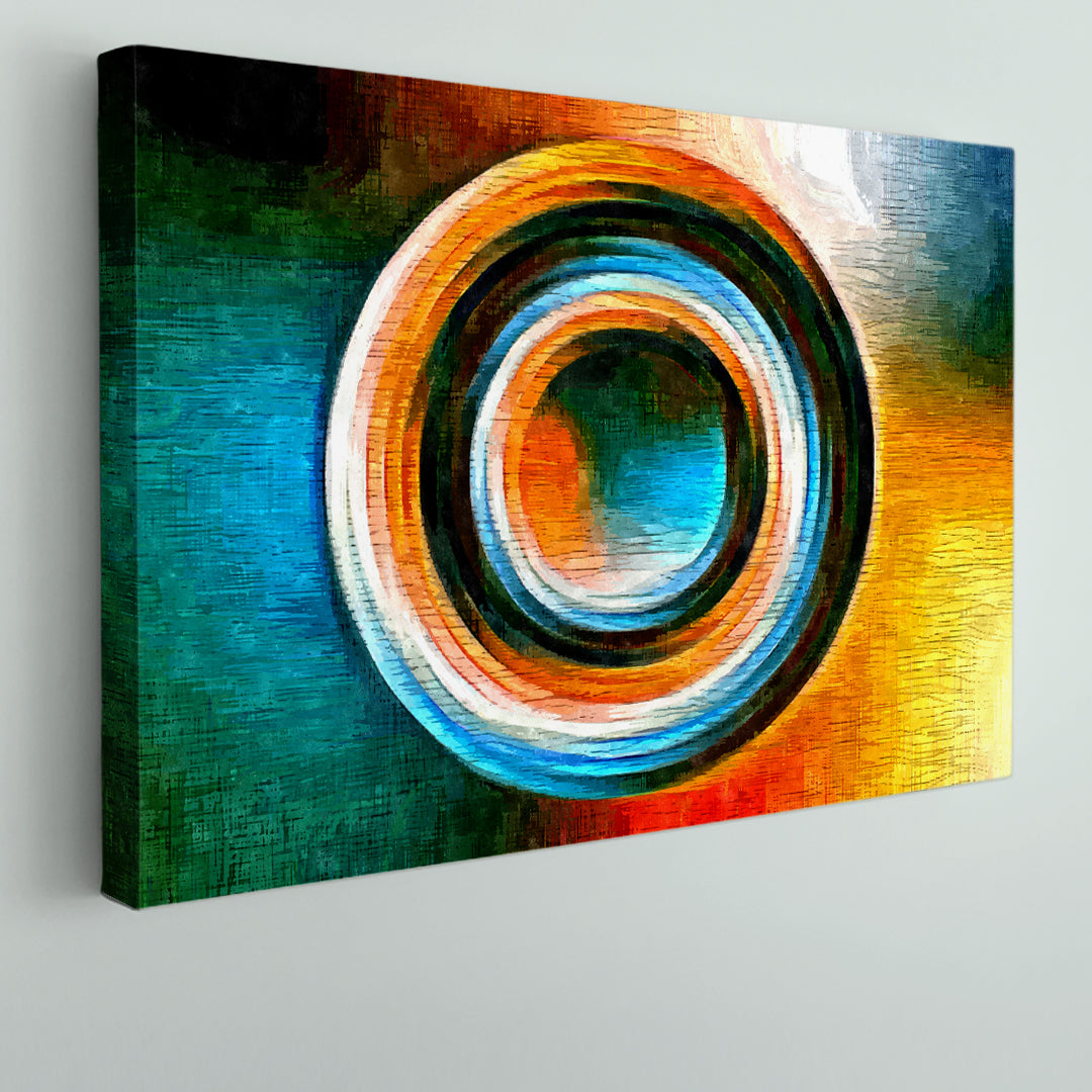 Colored Circle Focal Point Turquoise Orange Geometric Shape Modernism Abstract Art Print Artesty 1 panel 24" x 16" 