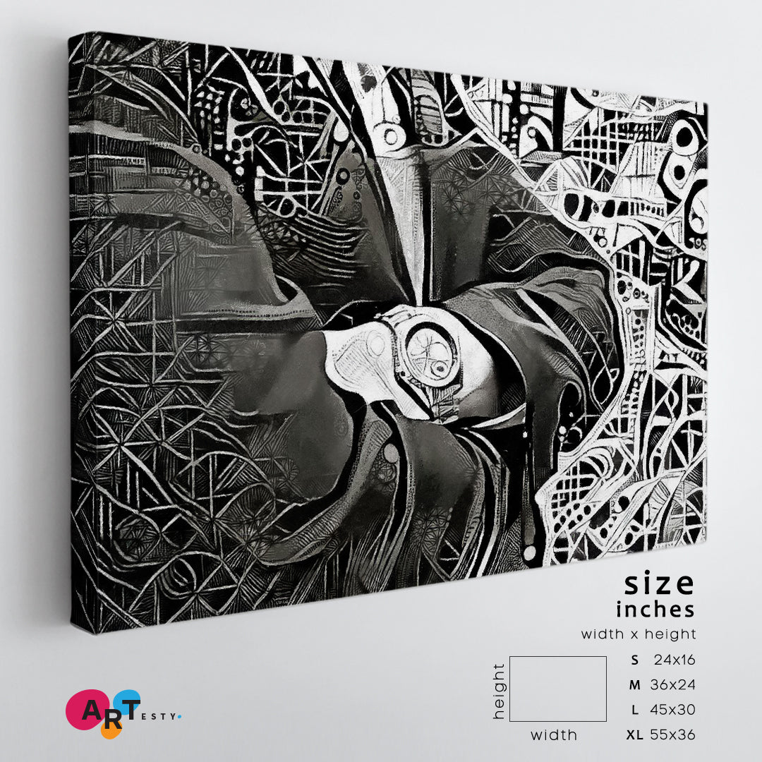 MAN WITH WATCH Abstract Geometric Modern Cubism Futurism Office Wall Art Canvas Print Artesty 1 panel 24" x 16" 