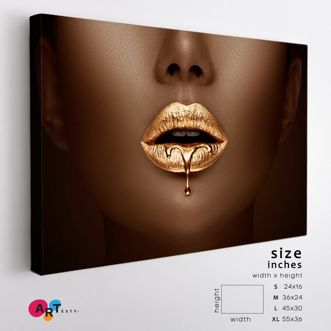 Beautiful Golden Lipstick Dripping Makeup Gold Lips Beauty Salon Artwork Prints Artesty   