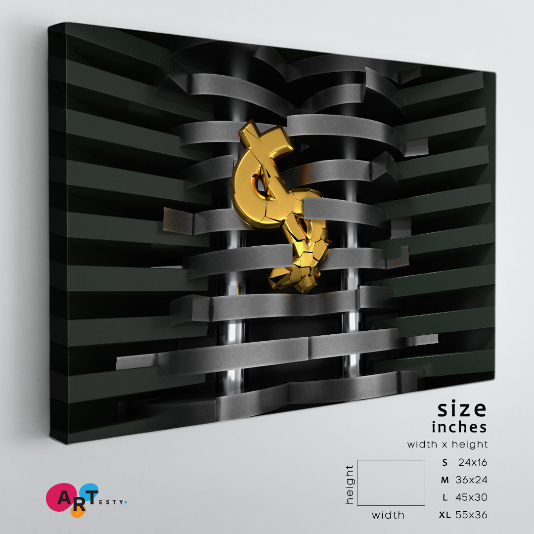 ABSTRACT Golden Dollar Sign Economy Finance Money Business Concept Wall Art Artesty 1 panel 24" x 16" 