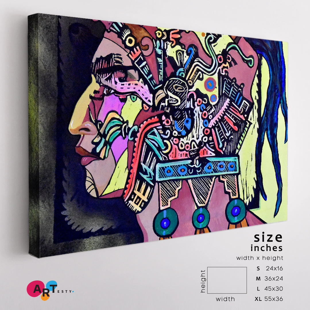 AZTEC Warrior Cubism Grunge Contemporary Art Artesty 1 panel 24" x 16" 