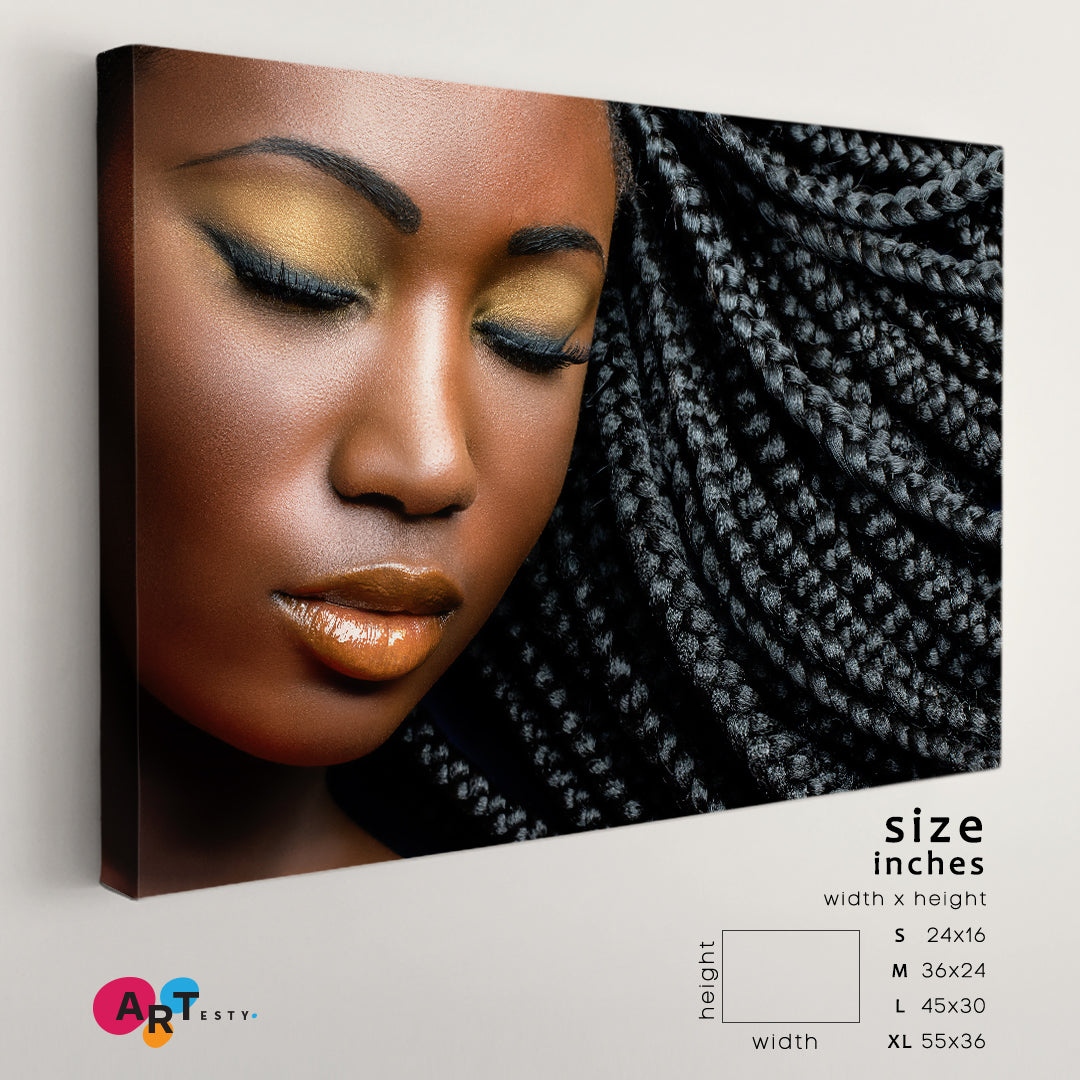 BEAUTY African Girl Professional Makeup Black Braided Hairstyle Beauty Salon Artwork Prints Artesty 1 panel 24" x 16" 