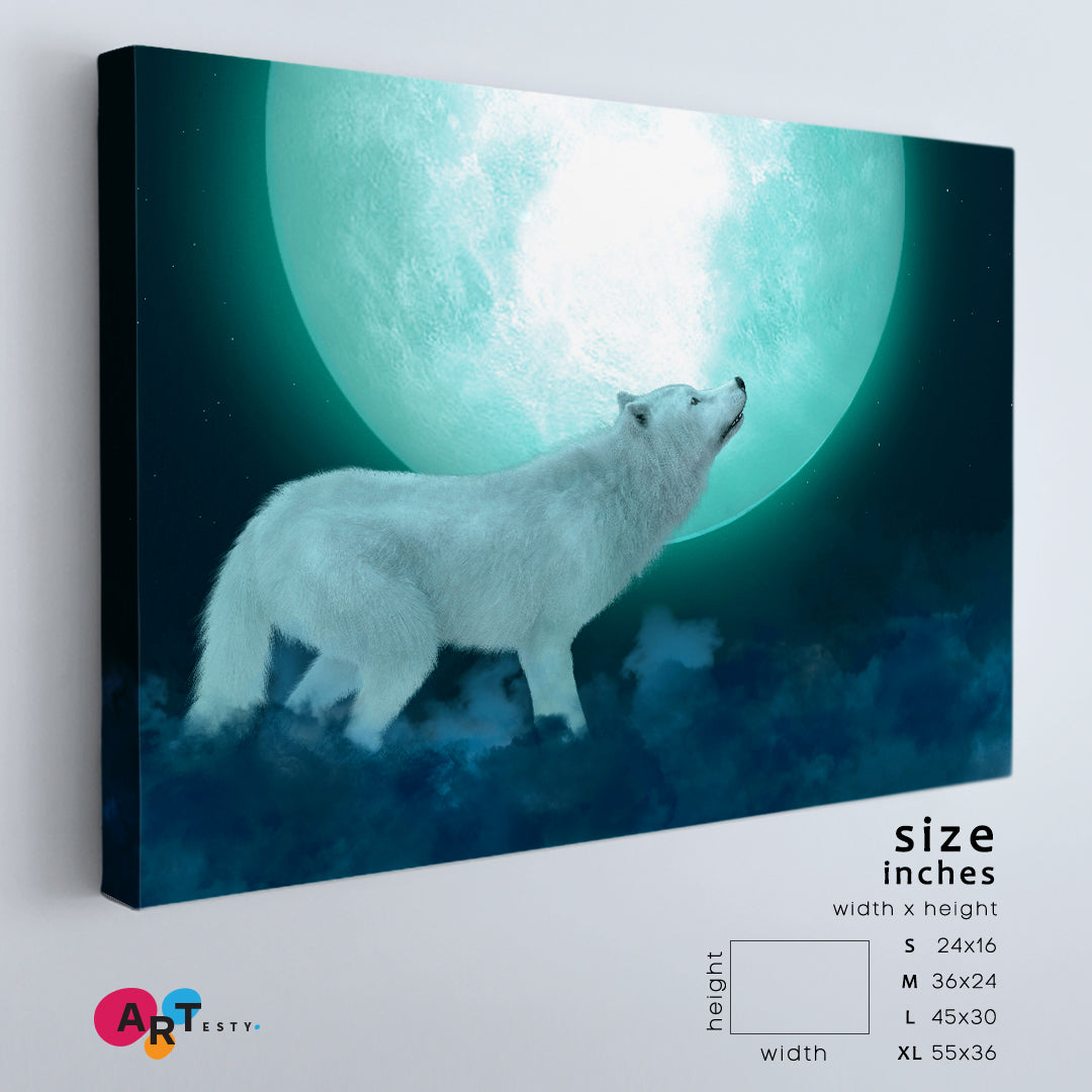 Majestic White Wolf And Big Moon Poster Animals Canvas Print Artesty   