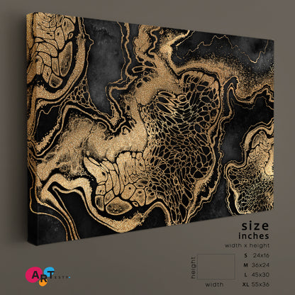 Luxury Black And Gold Abstract Marble With Veins Giclée Print Fluid Art, Oriental Marbling Canvas Print Artesty   