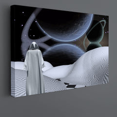 SAND OF HEAVEN Monk And Planets Modern Spiritual Fantasy Art Surreal Fantasy Large Art Print Décor Artesty 1 panel 24" x 16" 