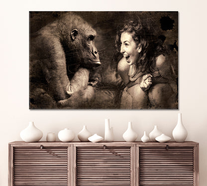 PRETTY WOMAN AND MONKEY Thru Emotions For a Change Vintage Poster Animals Canvas Print Artesty   