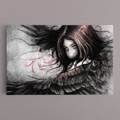BEAUTIFUL ANGEL Girl with Eagle Wings Fantasy Concept TV, Cartoons Wall Art Canvas Artesty 1 panel 24" x 16" 