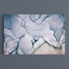 Pastel Blue Marble Veins Fluid Art, Oriental Marbling Canvas Print Artesty   