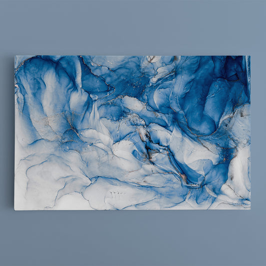 Liquid Fantasy Blue White Sky Tone Water Ink Spot Aquamarine Stains Fluid Art, Oriental Marbling Canvas Print Artesty 1 panel 24" x 16" 