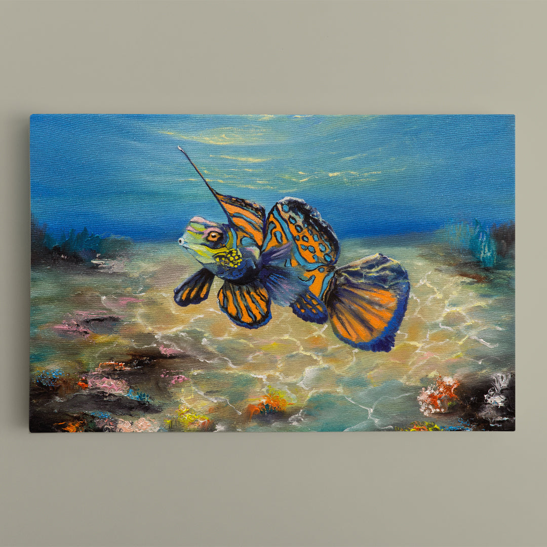 Mandarin Goldfish Sea Bottom Sea Turquoise Cristal Clear Water Nautical, Sea Life Pattern Art Artesty 1 panel 24" x 16" 