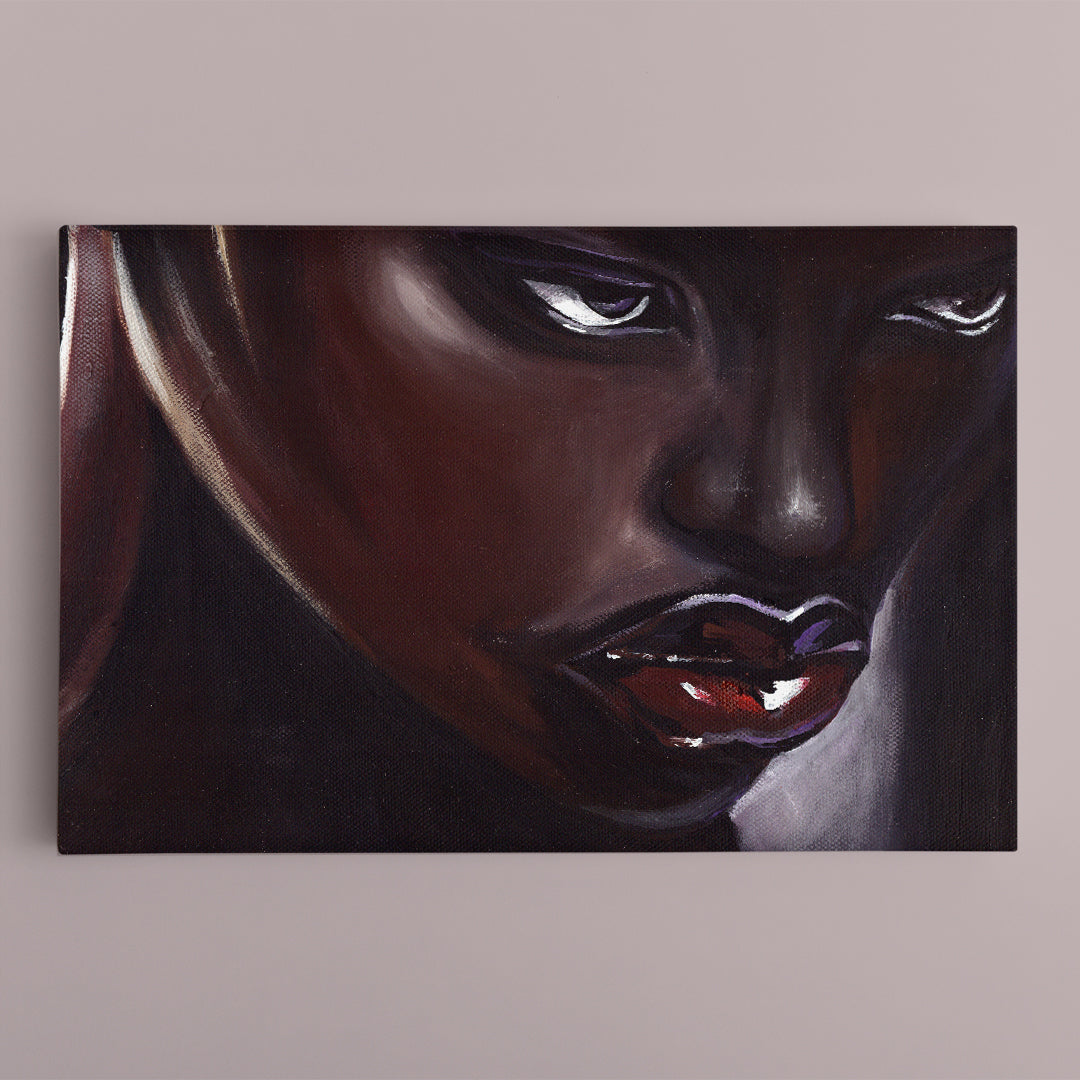 RED LIPS African American Woman Beautiful Black Girl Striking Eye-catching African Style Canvas Print Artesty   