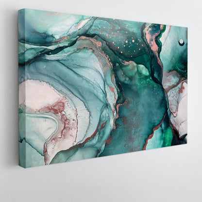 AZURE SEA WAVES Emerald Fluid Flowing Ink Marble Veins Oriental Art Fluid Art, Oriental Marbling Canvas Print Artesty   