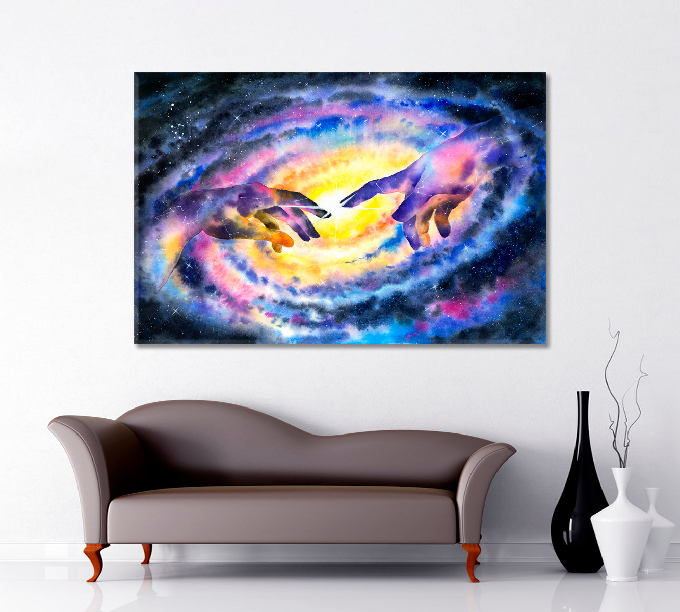 GALAXY Hand of God Creation And Universe Watercolor Artwork Celestial Home Canvas Décor Artesty   