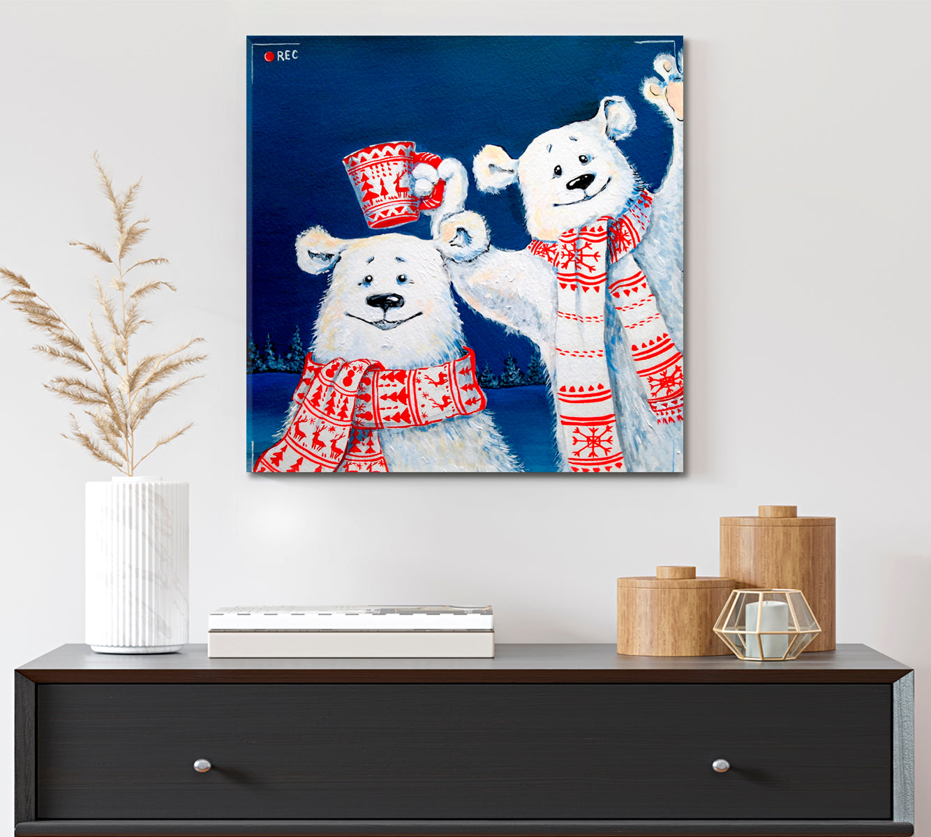 WINTER Happy Christmas Cute Polar Bears Poster Animals Canvas Print Artesty   