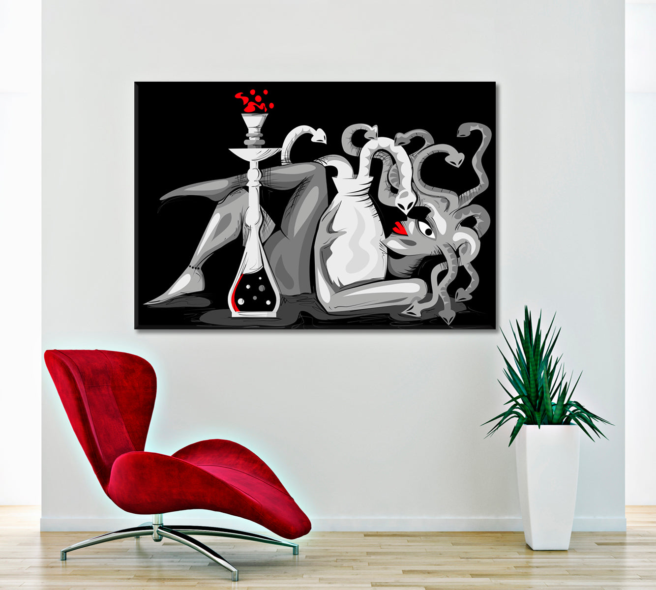 Abstract Woman Snake Head With Hookah Modern Artwork Abstract Art Print Artesty   