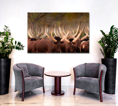 Herd Ankole Cows Huge Horns African Animals Poster Animals Canvas Print Artesty   