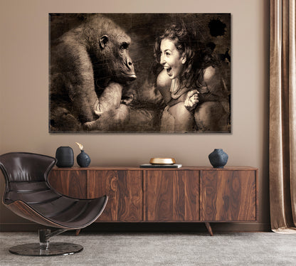 PRETTY WOMAN AND MONKEY Thru Emotions For a Change Vintage Poster Animals Canvas Print Artesty   