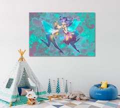 Kids Room Cute Funny Elves With Fairy Wings TV, Cartoons Wall Art Canvas Artesty 1 panel 24" x 16" 