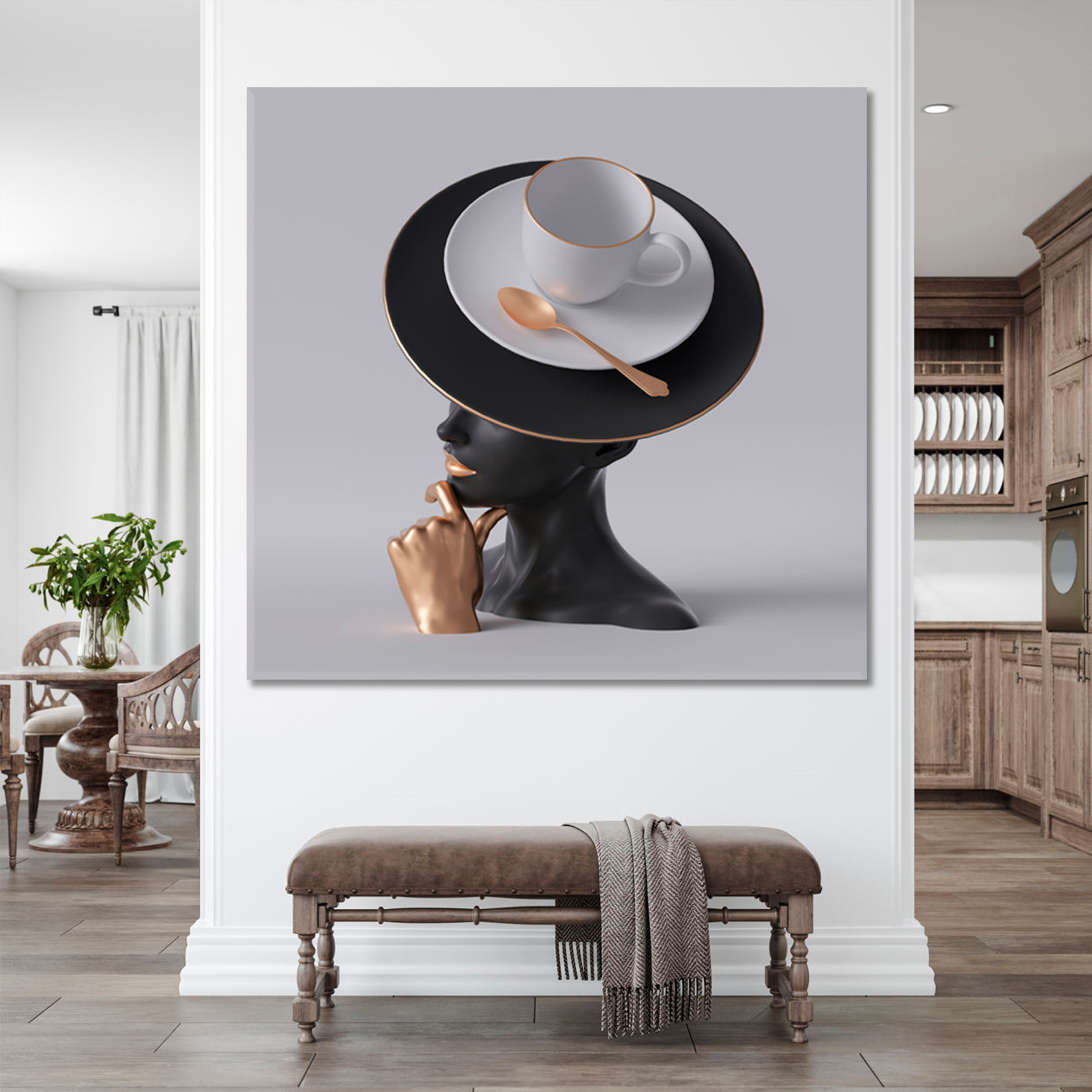 TEA PARTY Black Lady Unusual Hat Fashion Concept Poster Fashion Canvas Print Artesty   