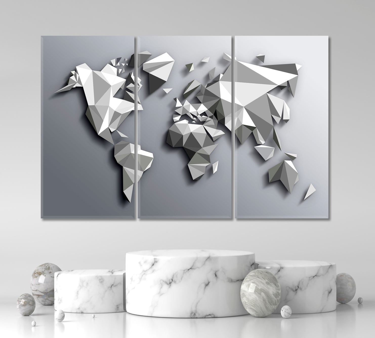 Extra Large Abstract Gray White Low Poly World Map Poster Maps Canvas Artwork Artesty   