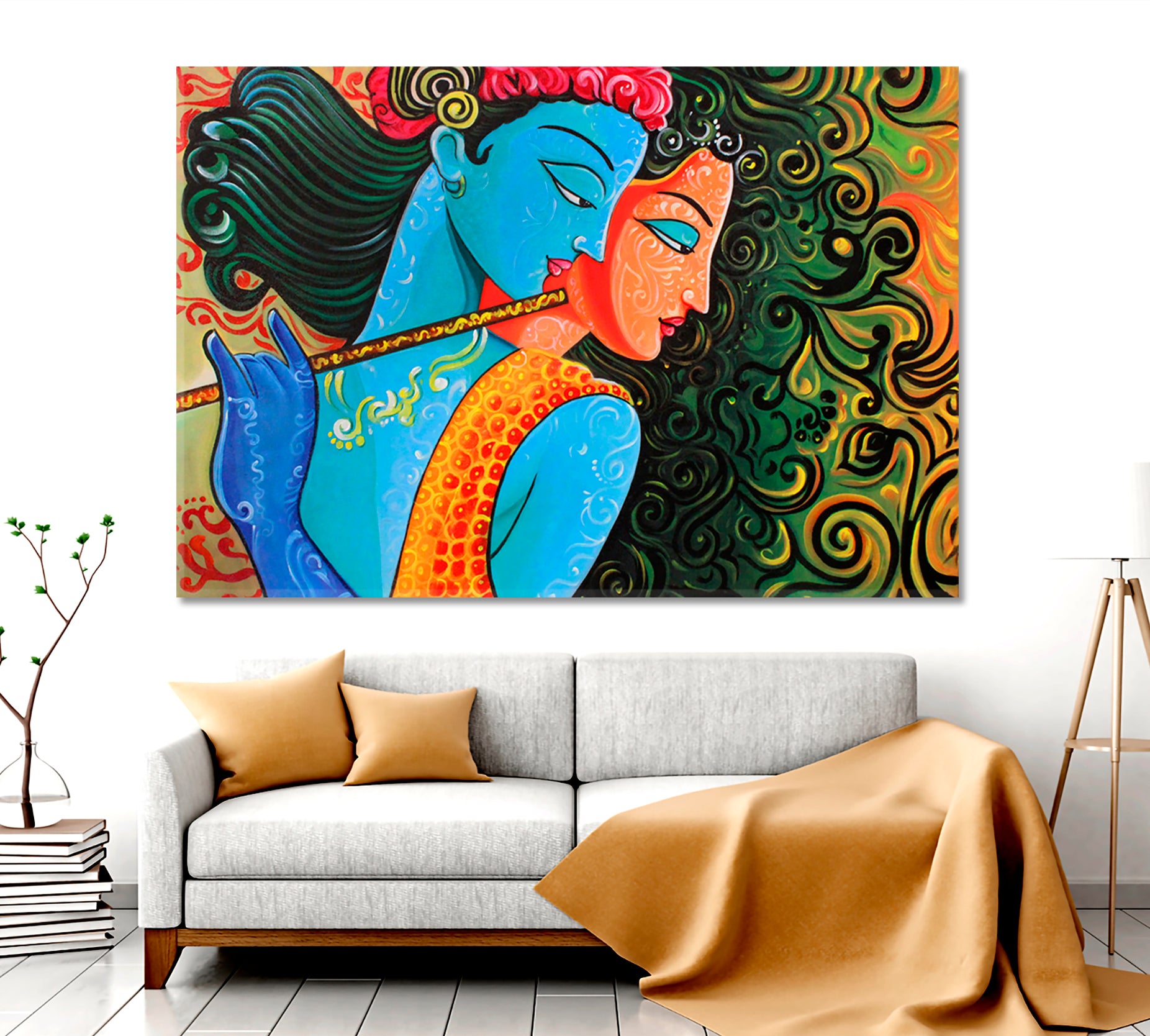Lord Radha Krishna Hindu Pied Piper Religious Motif Religious Modern Art Artesty 1 panel 24" x 16" 