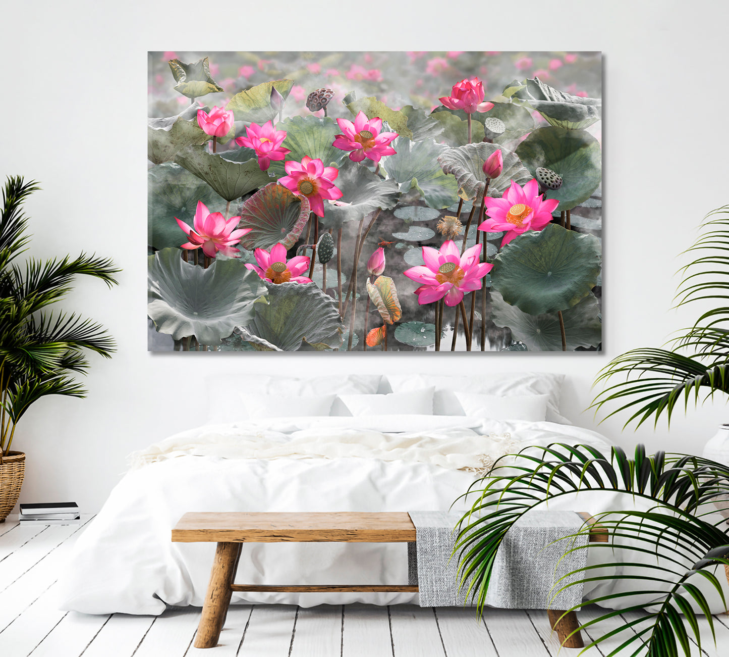 LOTUS POND Beautiful Pink Water Lily Blooming Lake Poster Floral & Botanical Split Art Artesty   