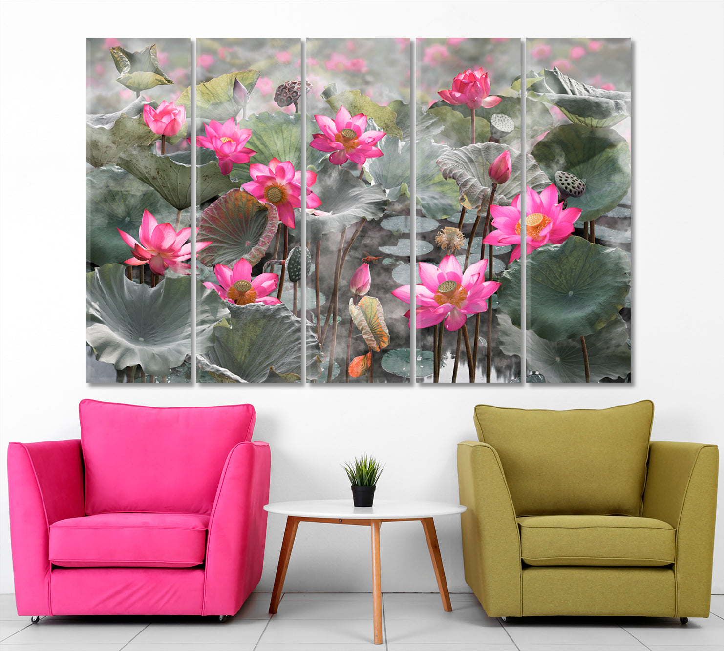 LOTUS POND Beautiful Pink Water Lily Blooming Lake Poster Floral & Botanical Split Art Artesty   