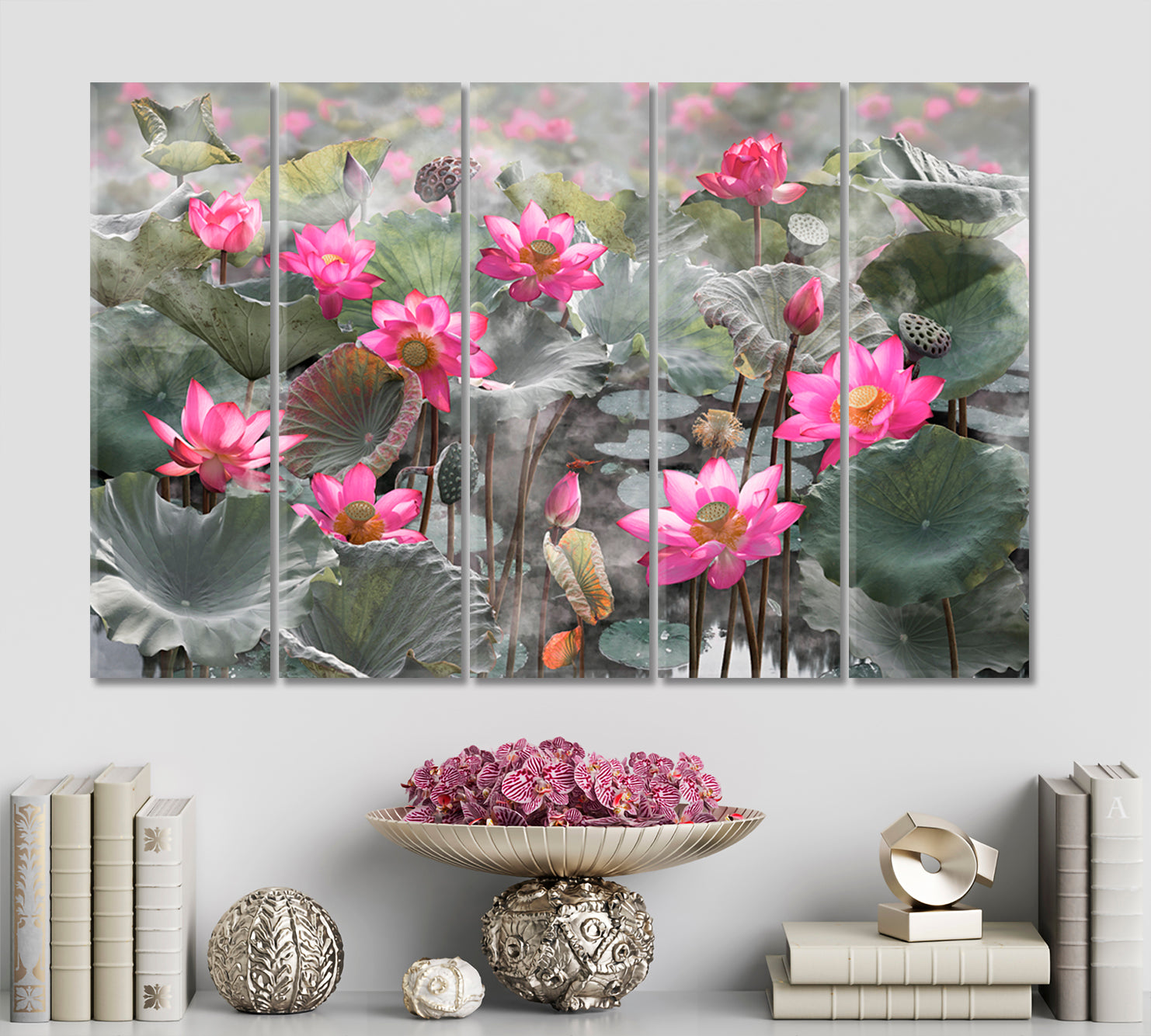 LOTUS POND Beautiful Pink Water Lily Blooming Lake Poster Floral & Botanical Split Art Artesty   