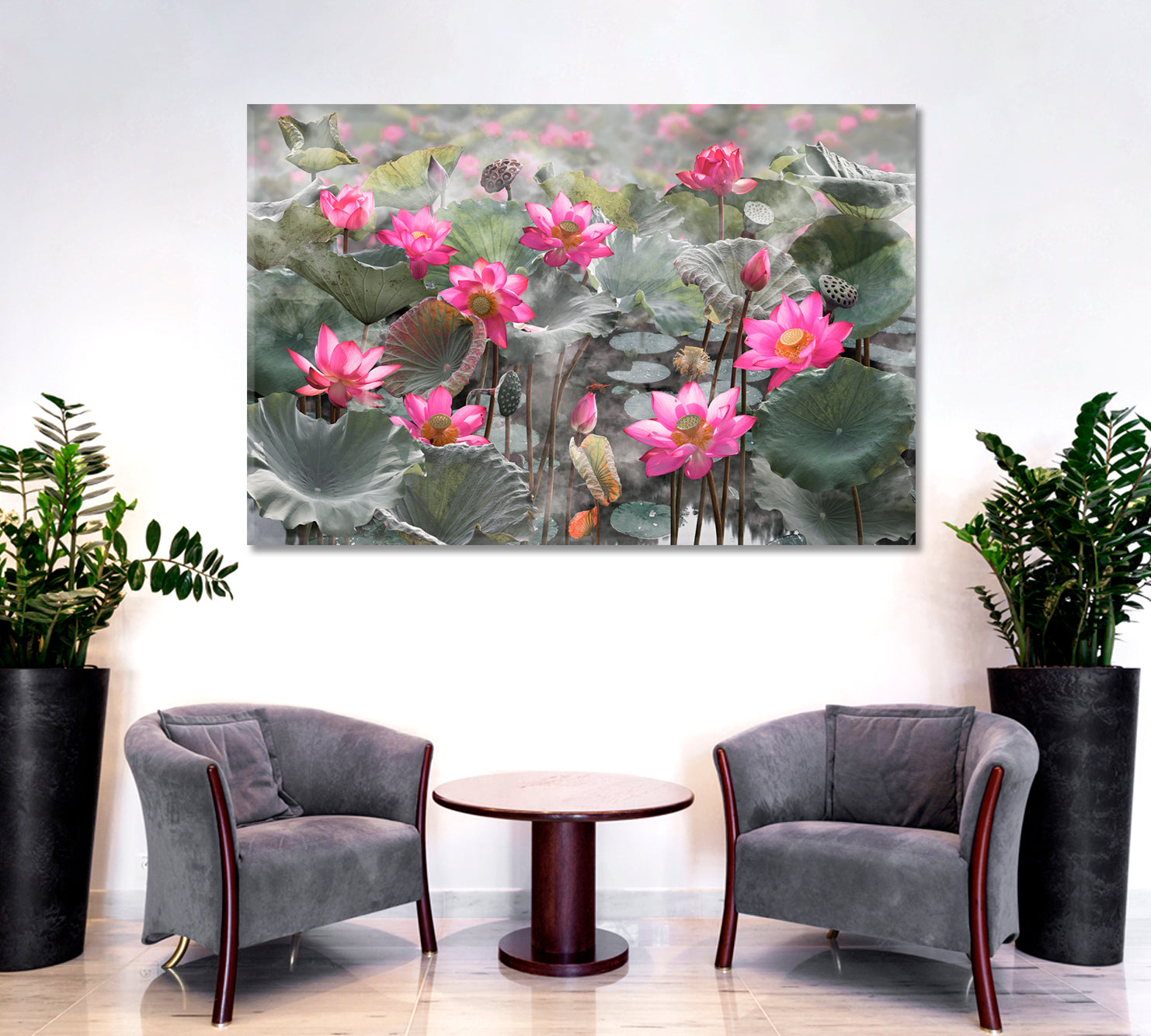 LOTUS POND Beautiful Pink Water Lily Blooming Lake Poster Floral & Botanical Split Art Artesty   