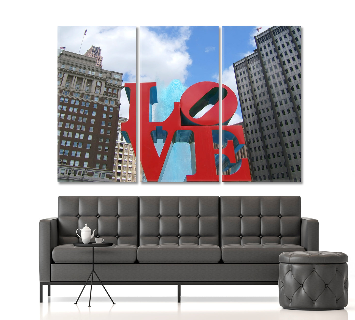 Love Statue Love Park Philadelphia John Kennedy Plaza USA Art Canvas Print Famous Landmarks Artwork Print Artesty 3 panels 36" x 24" 