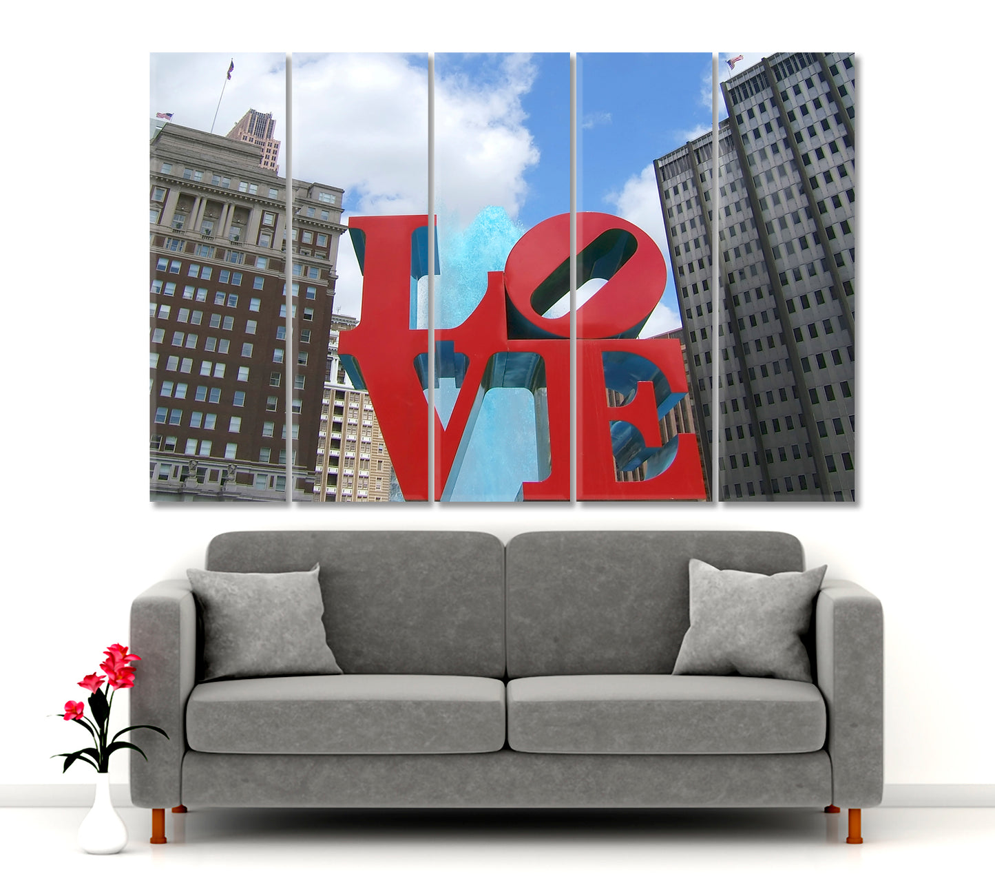 Love Statue Love Park Philadelphia John Kennedy Plaza USA Art Canvas Print Famous Landmarks Artwork Print Artesty 5 panels 36" x 24" 