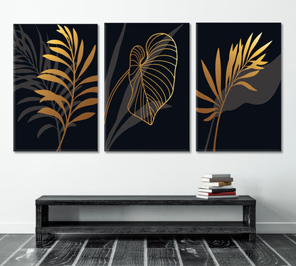 Luxury Black And Gold Art Deco Style SET 3 Vertical Panels Abstract Art Print Artesty   